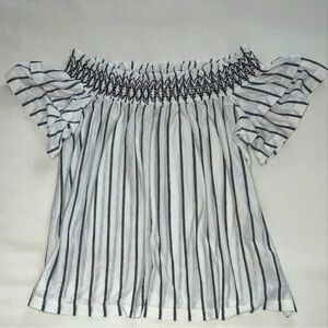 American Eagle Outfitters Black and White Smocked Ruffled Blouse